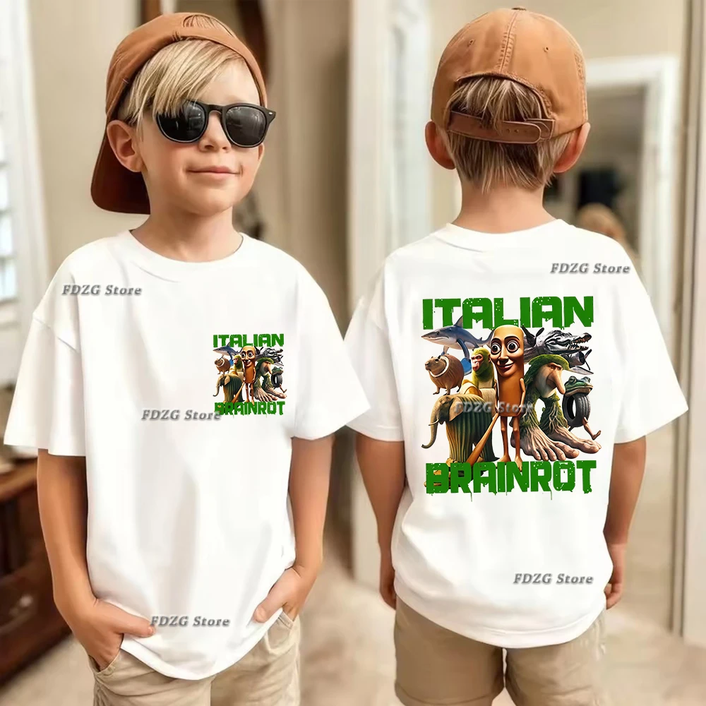 تي شيرت صيفي للأولاد والبنات بطباعة كرتونية إيطالية، قميص ترالالرو ترالالا للأطفال بأكمام قصيرة، قميص قطني للأطفال
