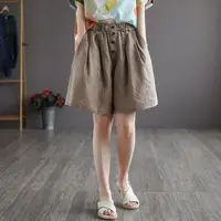 Short Pants Woman Bermuda with Waist Pocket Knee Length Mid Cotton Half Shorts for Women Elastic Linen Trend 2025 Kpop Wholesale - Image 2