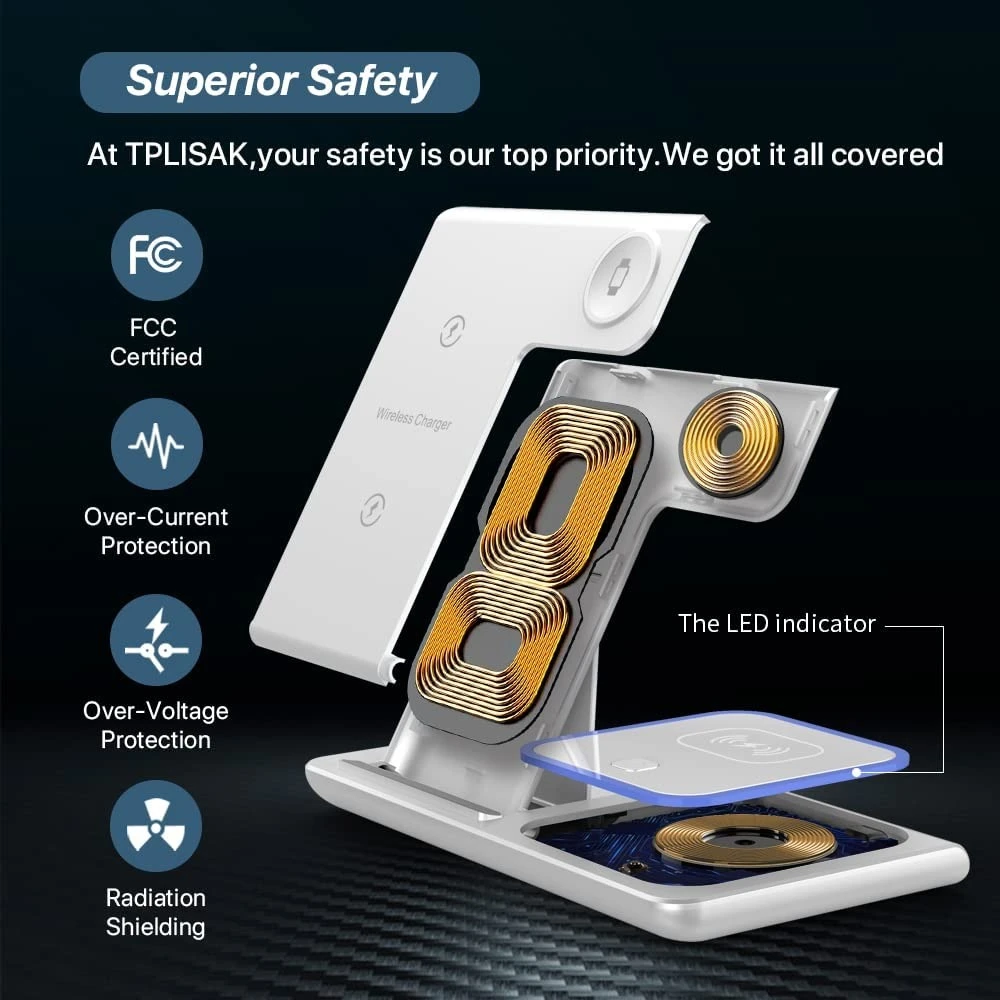 3 in 1 Fast Charging Dock Station Foldable Wireless Charger Stand For iPhone 14 13 12 11 XS XR X 8 Apple Watch 8 SE Airpods Pro