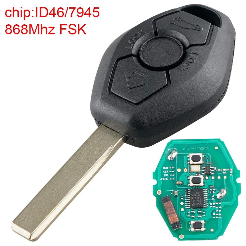 868Mhz FSK Remote Car Key Fob with ID46/7945 Chip and HU92 Blade Keyless Entry Transmitter Automobile Keys for BMW- 3 5 Series 868mhz 3 1buttons smart car remote key id46 pcf7945 chip auto keys for vw volkswagen touareg 2010 2014 keyless entry system