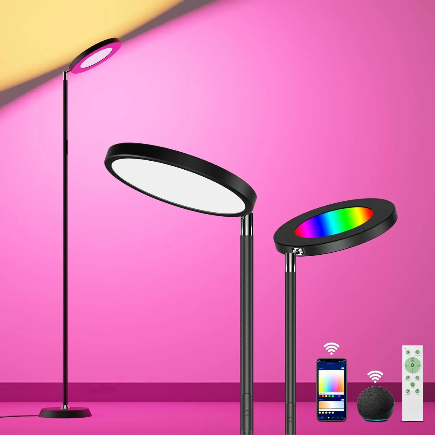 

Floor Lamp, 2400LM Smart RGBWW Stand Lamp Work with Alexa & Google Assistant, Floor Lamp Bright with BT Remote Dimmable 2700