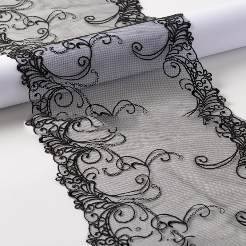 

40 ярдов, Двусторонняя черная вышивка, кружевная отделка, сетчатая кружевная ткань для шитья бюстгальтера, нижнего белья, одежды
