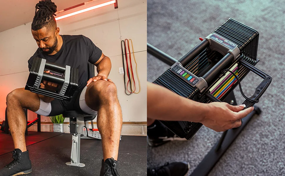 A man working out with a powerblock dumbbells