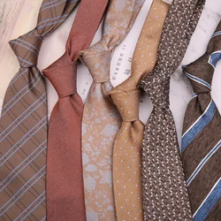 Linbaiway Men's Formal Suit Ties Male Business Brown Groom Polyester Striped Hand-made Neckties for Wedding Party Neck Tie