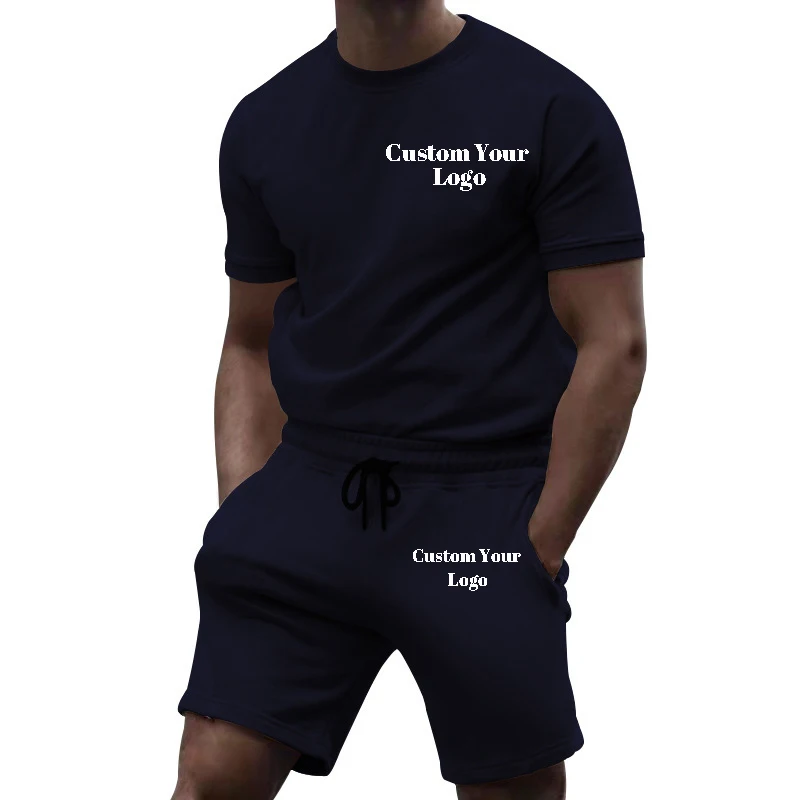 Customizable Summer Solid Colour Men's Short Sleeve Sports Casual Round Neck Suit Multicoloured Fashion Suit
