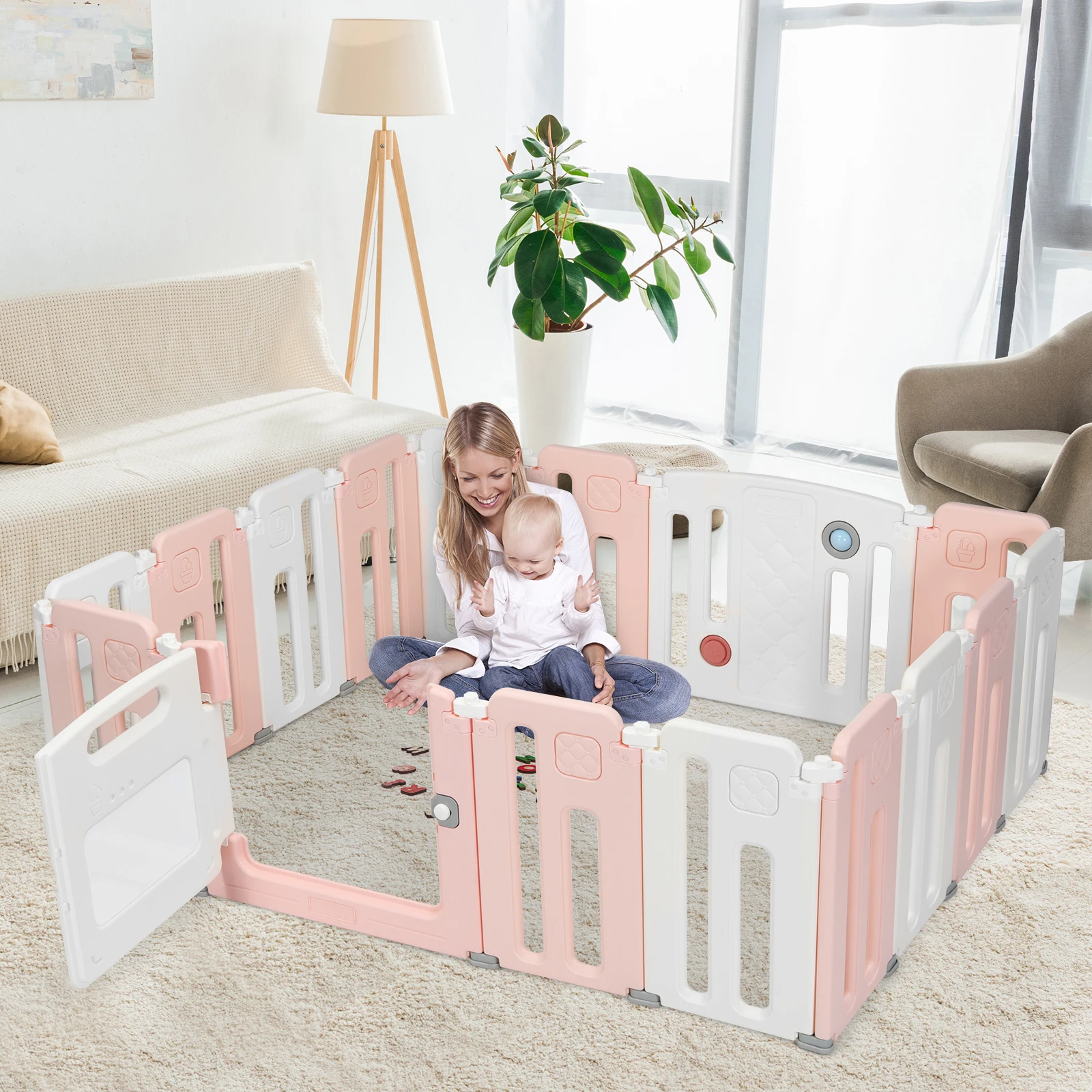 16 Panels Baby Safety Playpen Kids Safety Activity Play Center w/ Drawing Board 5