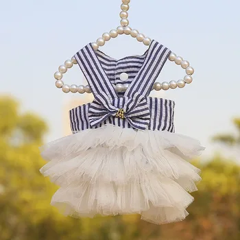 Dog Tutu Dresses Puppy Bow Knot Dress Pet Princess Dresses Striped Mesh Puppy Dog Dresses Doggie Thanksgiving Christmas Clothes 4