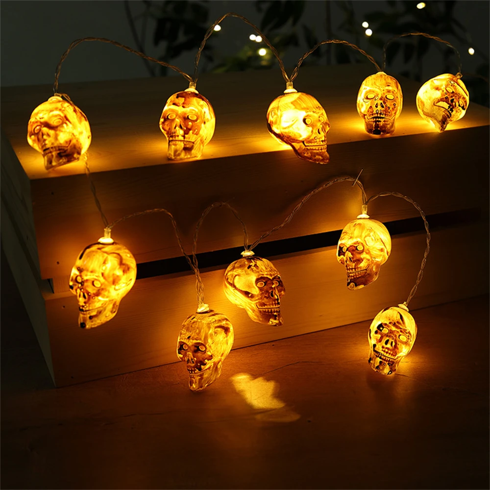 40/20/10LEDs Halloween Skull String Lights DIY Ghost Head Lights Battery Operated for Holiday Xmas Party Intdoor Outdoor Decor 1 5m 10leds spider bat eyes pumpkin ghost led string lights aa battery operated led lantern halloween party home decor supplies