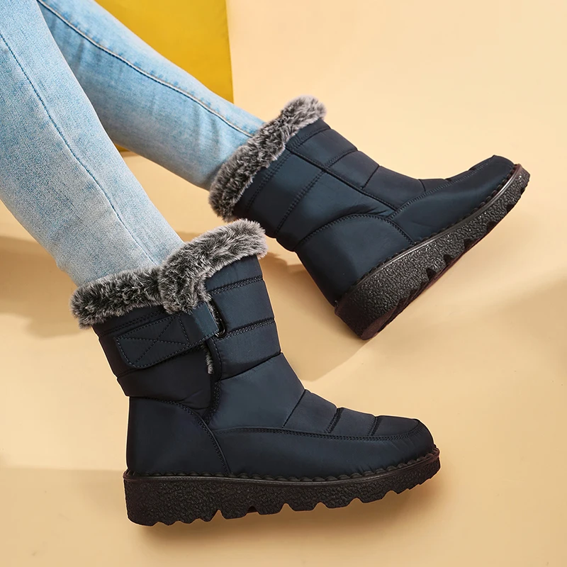 

Водонепроницаемые снегоступы для зимней обуви, плюшевые сапоги из искусственного меха, женские нескользящие теплые сапоги из хлопка