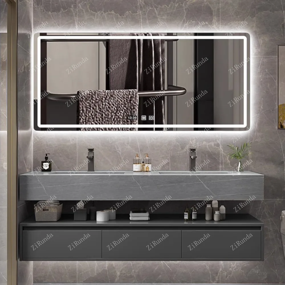#rock slab integrated basin, washing table, intelligent face wash basin, solid wood double bathroom combination