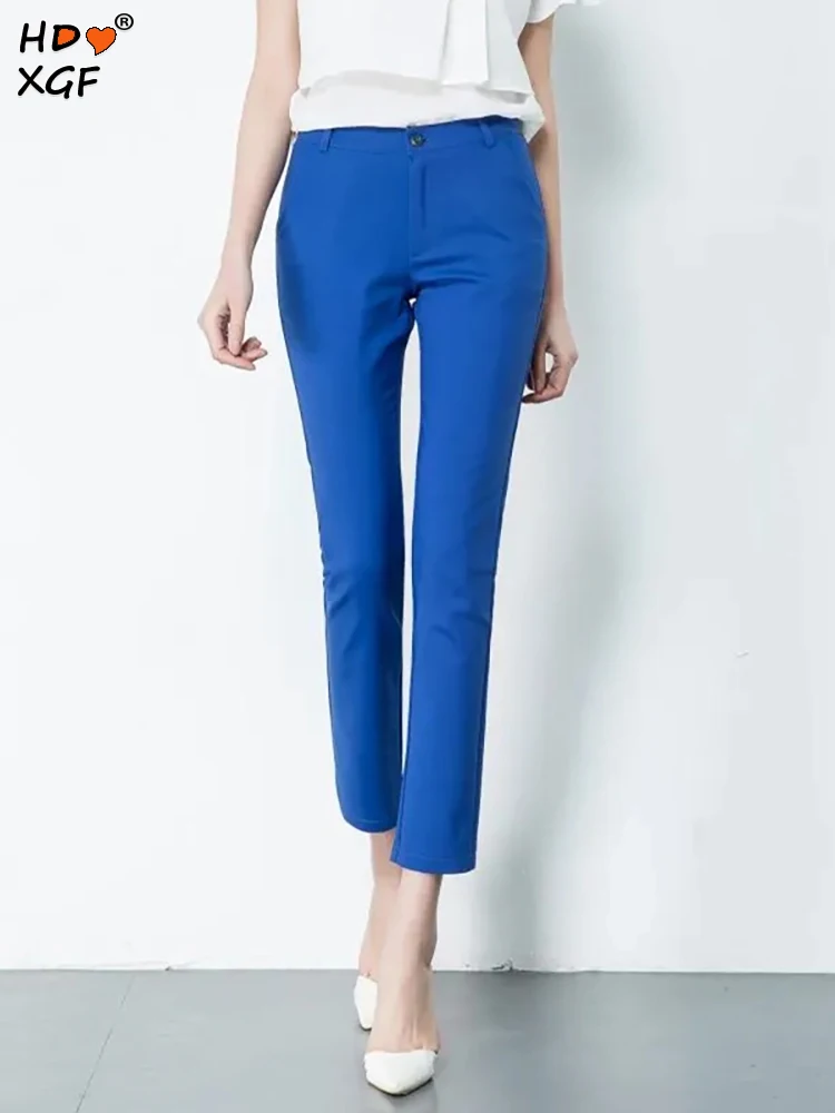 

High Waist Oversized S-4xl Office Pencil Pants Women 2023 Elegant Ladies Ol Work Pantalones Casual Elastic Cotton Slim Trousers
