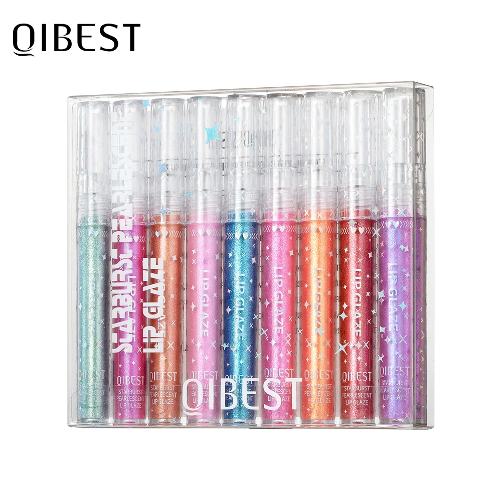 

QIBEST 9 Colors Lip Gloss Set Starburst Pearlescent Liquid Lipstick Shiny Moisturizing Lip Glaze Glitter Makeup Kit Long-lasting