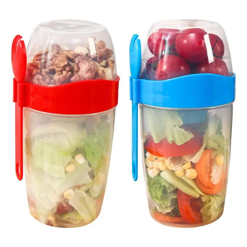

Portable Salad Cups With Lids And Fork Breakfast Oatmeal Cereal Nut Yogurt Containers Food Taper Bowl Kitchen Lunch Boxs