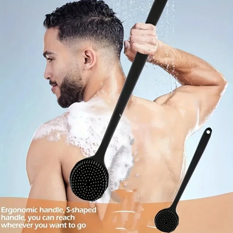 Silicone Back Scrub Brush Shower Long Handle for Deep Body Cleaning and Exfoliating Massage, Comfortable on Both  Sides
