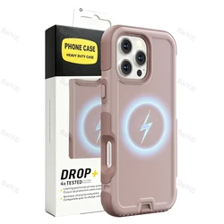 Military Grade Heavy Duty Armor Magnetic Charging Shockproof Case Cover - iPhone 15 Plus (Beige)