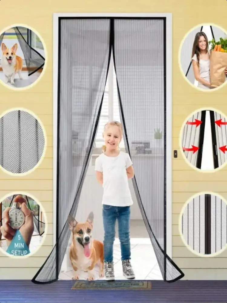 Magnetic Screen Door Retractable Mesh Net Pet Patio Hands Free Mosquito Magic