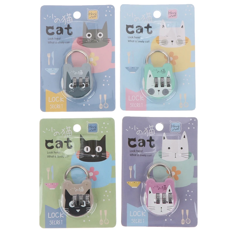 Luggage Padlock Mini Travel Padlock Cute Cat Suitcase Backpack Password Journal Notebook Handbag Code Locks