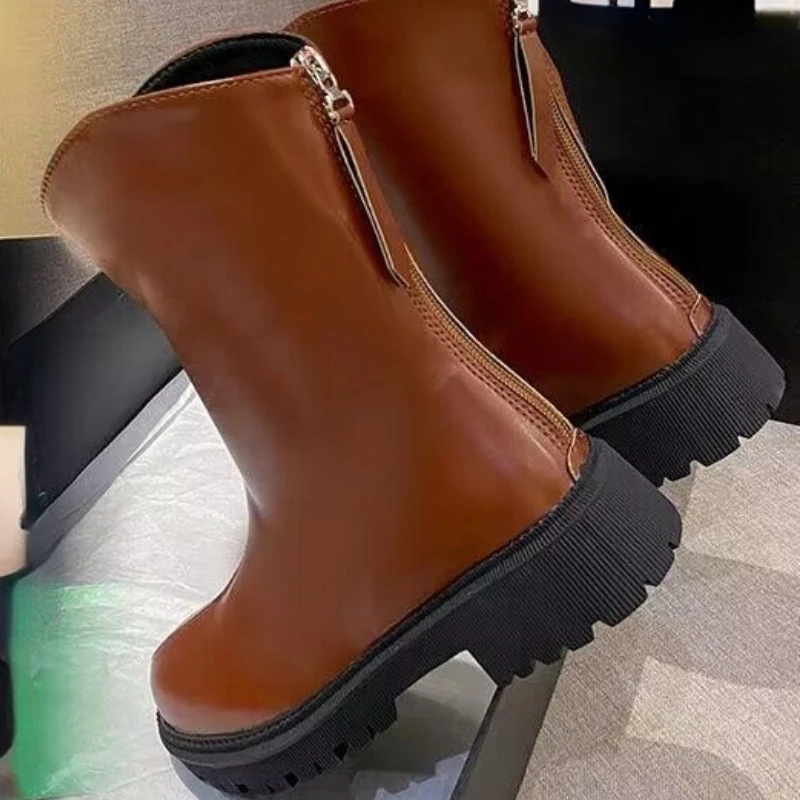 

Женские ботинки на плоской подошве, с круглым носком, на молнии сзади, Нескользящие, Осень-зима 2023