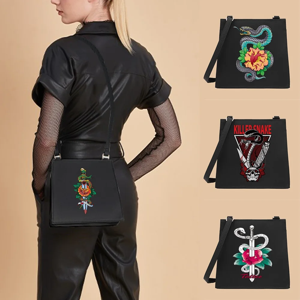 

Women Shoulder Square Bags 2022 New Style Crossbody Case Bucket Bags Commuter Fashion Messenger Handbag Cobra Pattern