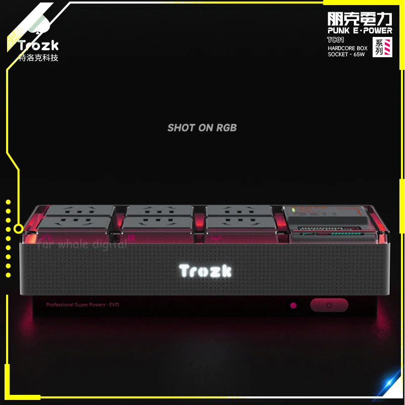 

Trozk Hard Box 65w Socket Gaming Punk Extension Smart Screen GAN RGB Fast Charge Gamer Office Desktop Decoration for Computer