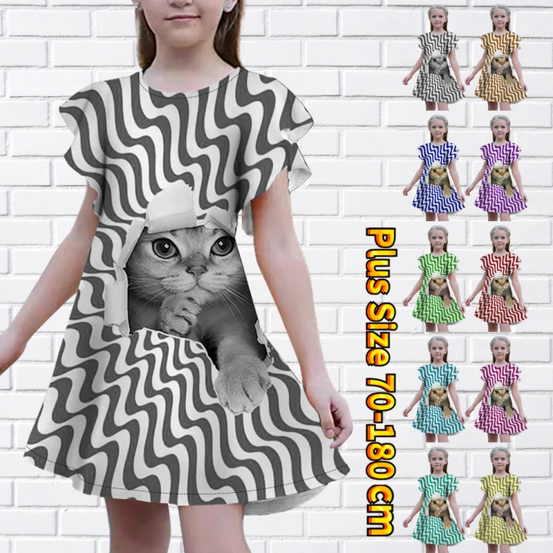 

Summer Fashion Mini Skirt Girl Loose Size Slim Skirt New Design Printed Short-sleeved Skirt Everyday Street Round Neck Dress