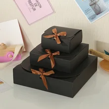 

12PCS White/Kraft/Black Wedding Candy Pouch Kraft Paper Square Seal Box Little Ribbon Bow Birthday Party Supplies Gift Box