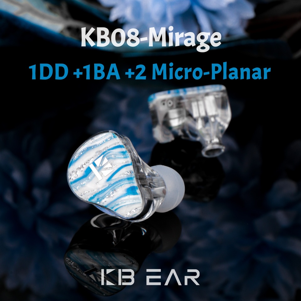 KBEAR KB08 Mirage IEMS in Ear Earphones 1 DD +1 BA +2 Micro-Planar Magnetic Drivers 10mm  Beryllium-Coated  Diaphragm