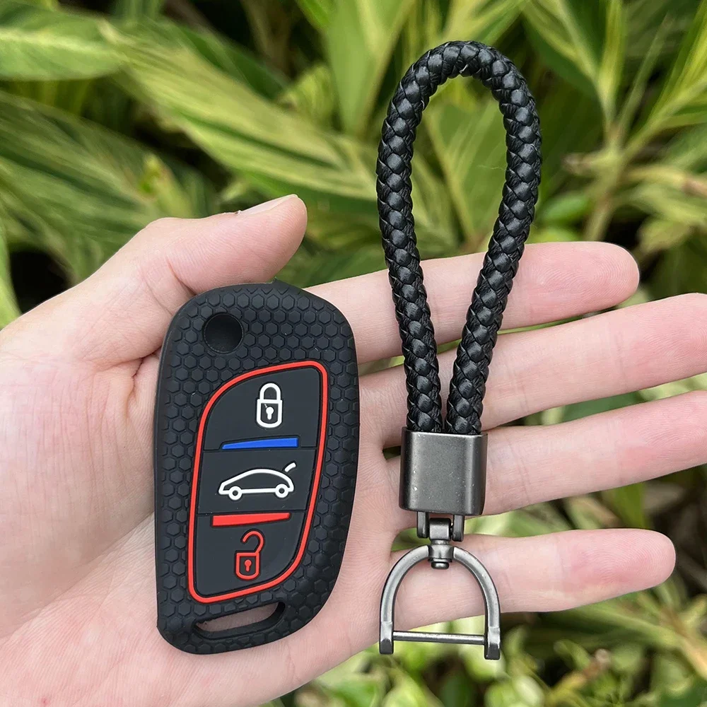 For Citroen C2 C3 C4 C5 DS4 Peugeot 107 207 307 407 308 607 3 Button Flip Silicone Car Key Cover Protect Case Skin Keychain Set key case key case cover car key shell remote control case cover flip key fob shell