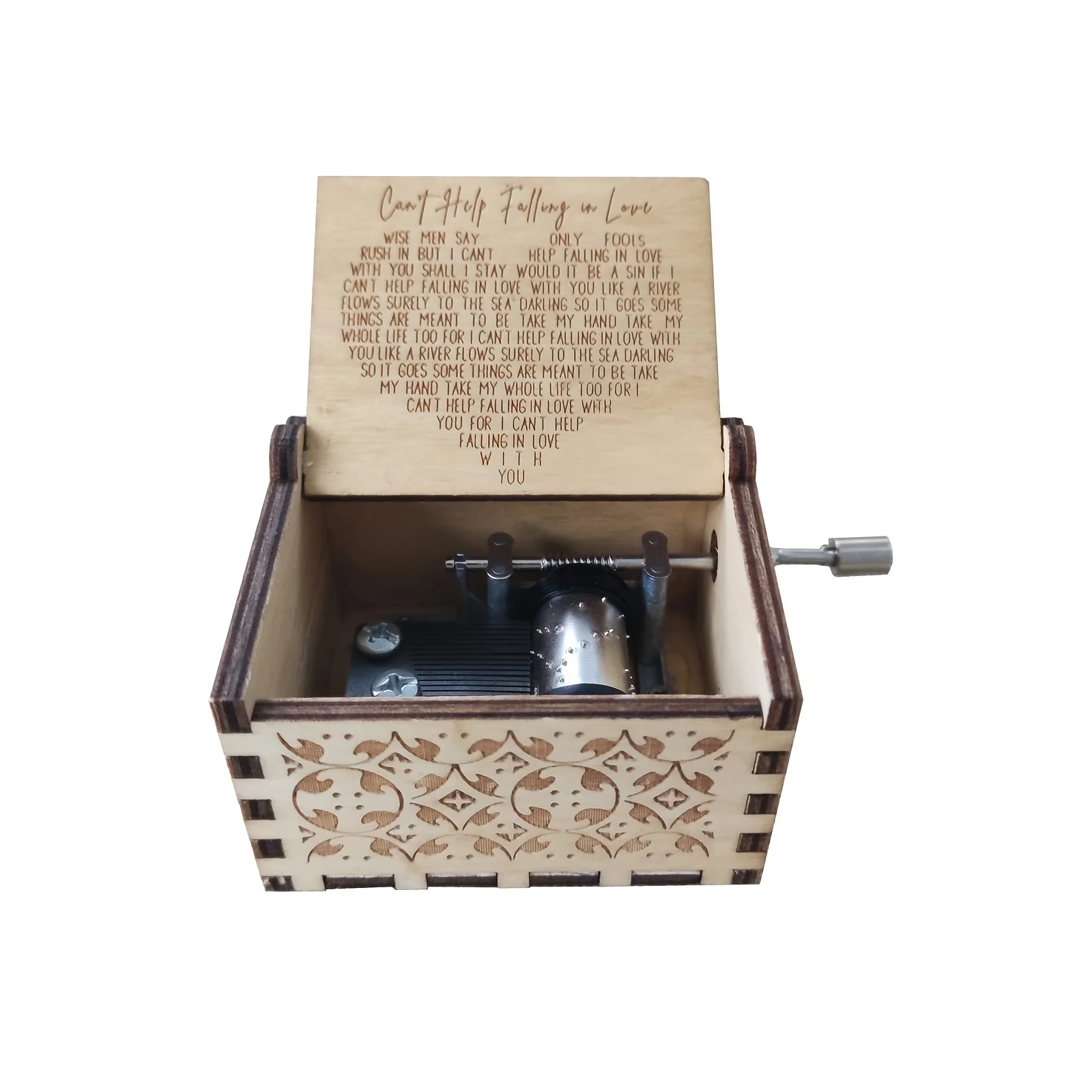 Brown Couples Music Box Wooden Antique Carved Hand Cranked Classic Theme Music For Birthday Party Gifts Family Decoration