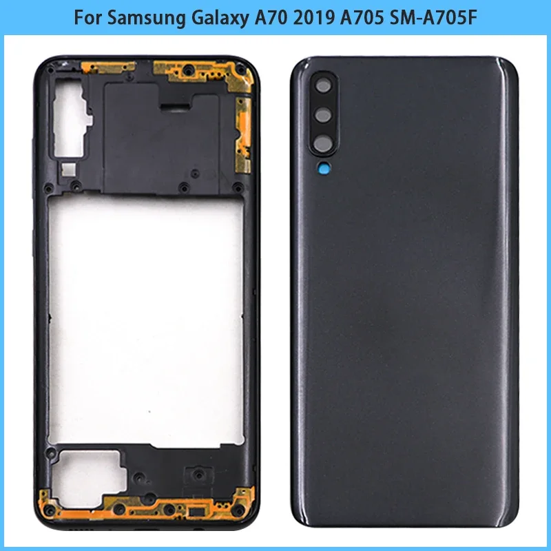 

For Samsung Galaxy A70 2019 A705 SM-A705F Middle Frame Plate Bezel A70 Battery Back Cover Rear Door With Camera Lens Replace