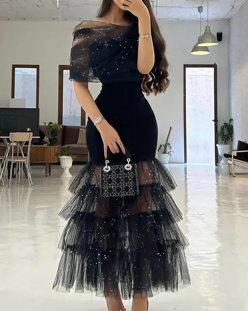 Sexy Summer 2022 Women Glitter Layered Sheer Mesh Skinny Glamorous Party Evening Dress Wedding Guests Prom Celebrity Dress Ranked Product Recommendation