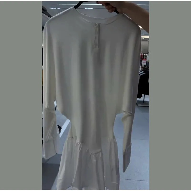 Damen-Minikleid mit Rüschensaum, Langarm, O-Ausschnitt, Tailliertes Slim-Fit-Kleid 2026, Frühling Casual Täglich Schick Vestidos – Detail 2