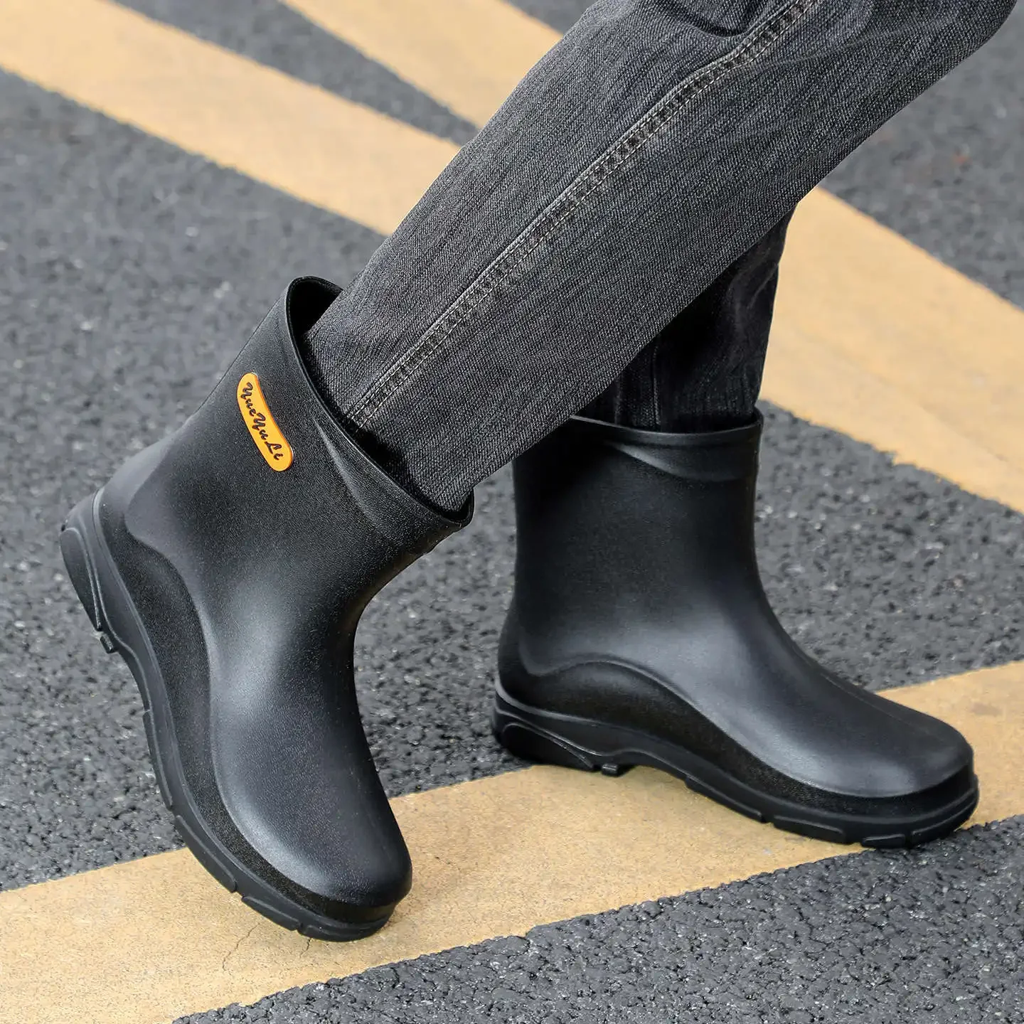 Bottes mi-mollet imperméables pêche homme bandes réfléchissantes sécurité randonnée aquatique