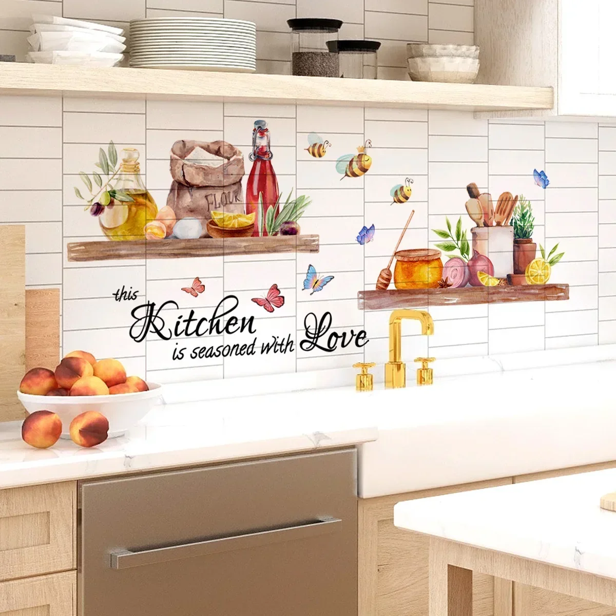 English Kitchen Bee Butterfly Cartoon Wall Sticker 30*60cm Home Decor