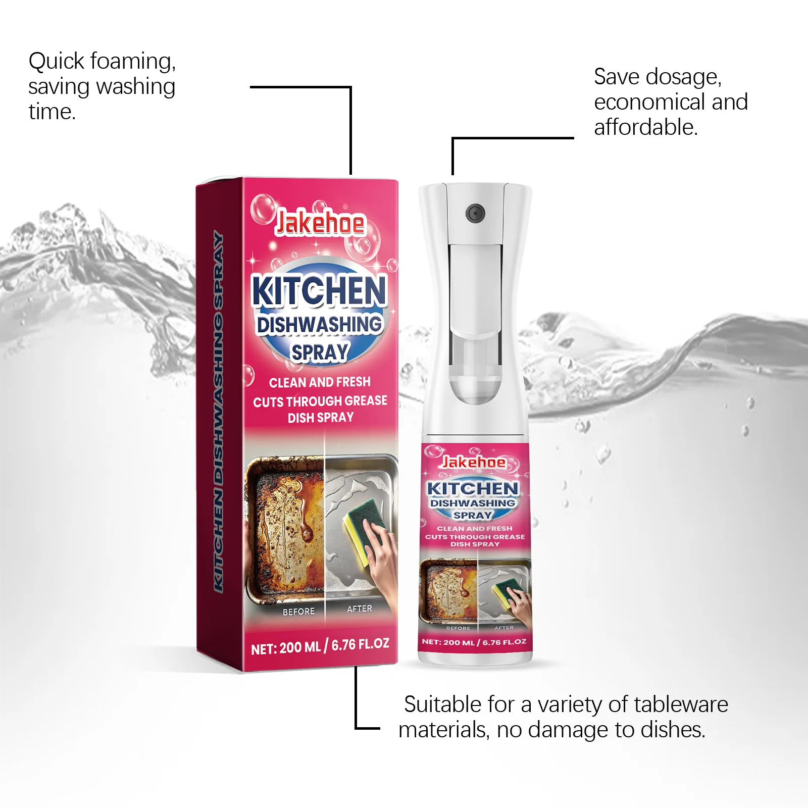 Powerful To Kitchen Dishwashing Spray Decontamination Tableware Clean Bright Dishes Mild Cleaning Liquid Surfaces Like Tiles