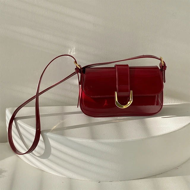 Small or Medium Size Red Leather Crossbody Bag Red Rectangle 