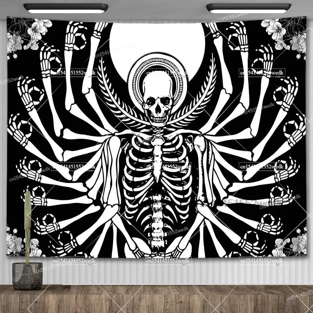 Skull Tapestry Evil Eye Black And White Skeleton Tapestries Wall Hanging Living Room Decor Hippie Trippy Tapestrys For Home 5