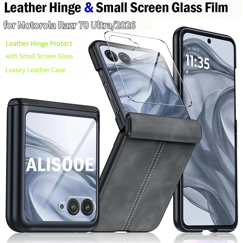 Retro Business Sheepskin Leather Smartphone Case with Hinge Screen Glass Integrated Cover