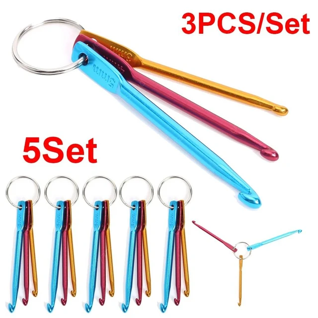 5Set 3pcs Crochet Needles Multicolour Mini Aluminum Keychain