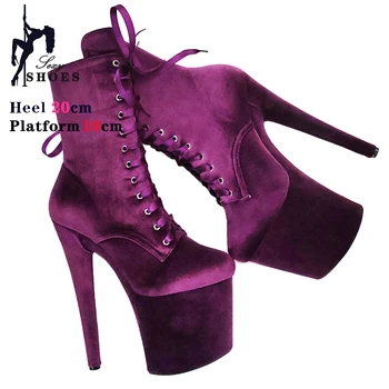 Ankle Boots For Women 20CM Extreme High Heels Platform Round Toe Zip Party Club Shoes Flock Color Stiletto Boots Large Size Shoe - Image 1