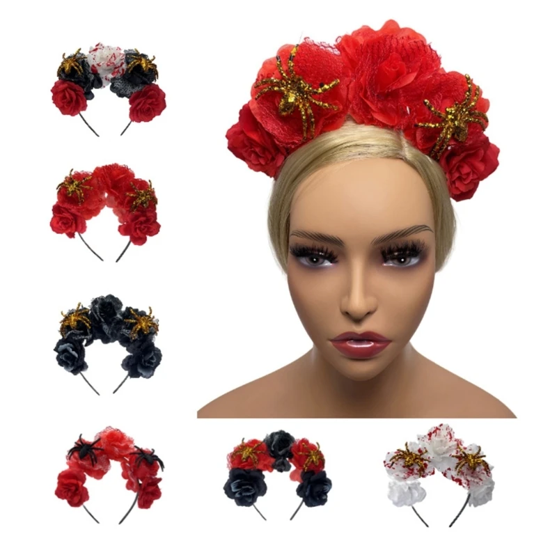 

Halloween Party Headband Day Of The Dead Peony Flower Hairband Cosplay Costume Headpiece Women Festival Hair Decors Dropshipping