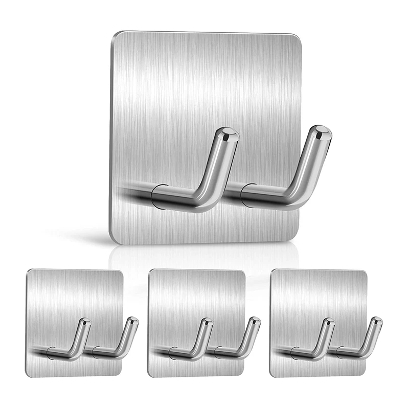 

8 Pcs Adhesive Hooks,Stainless Steel Twin Spike Wall Hooks,Towel Hook,Kitchen Bathroom Holder For Razor,Loofah,Spatula