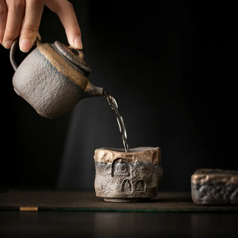 Retro Gold-plated Iron Glaze Dunhuang Cup Tea Cup Master Cup Ancient Early-fired Handmade Ceramics Tea Cup Kung Fu Tea