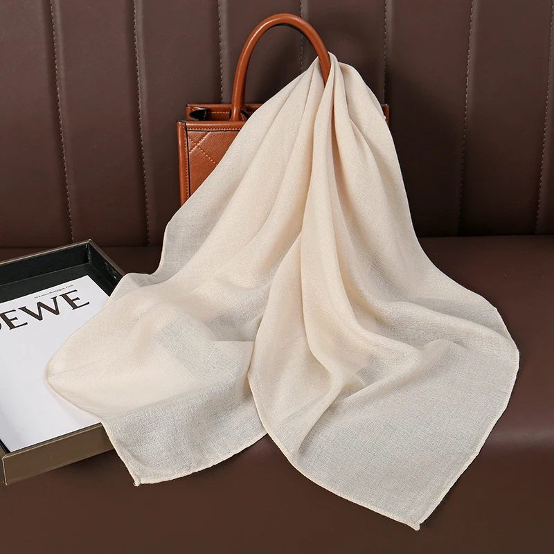 90*90cm Thin Soft Square Scarves for Women Simplicity Solid Color Cotton Linen Headscarf Muslim Female's Hijabs Bag Accessories 6