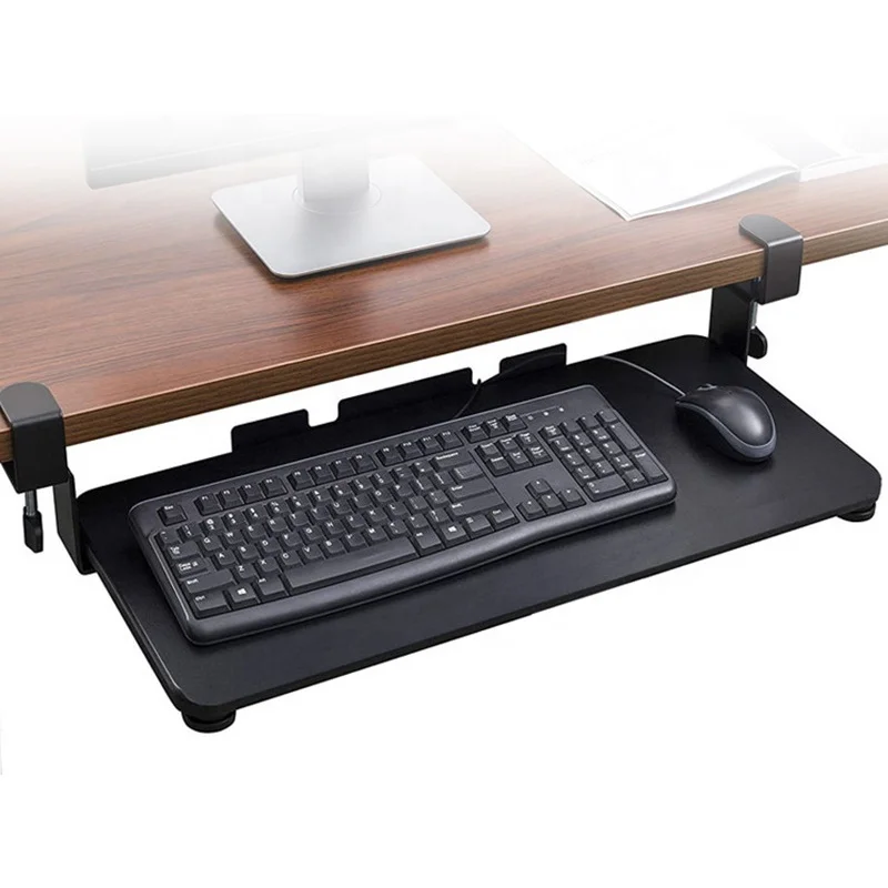 Bandeja de teclado ergonómica para debajo del escritorio, altura ajustable  para teclado, soporte con abrazadera en C, cajón de computadora deslizante