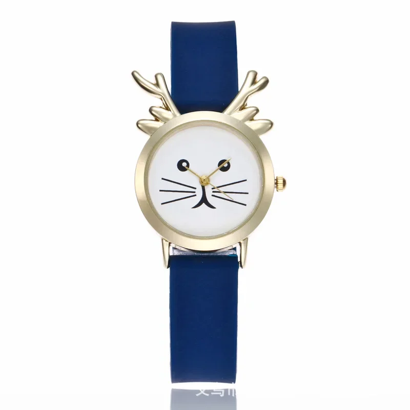 

Girls Watch New Cartoon Cute Cat Rabbit Children Watches Silicone Band Quartz Watch Eye Beard Stereo Ear Kids Watches Gift