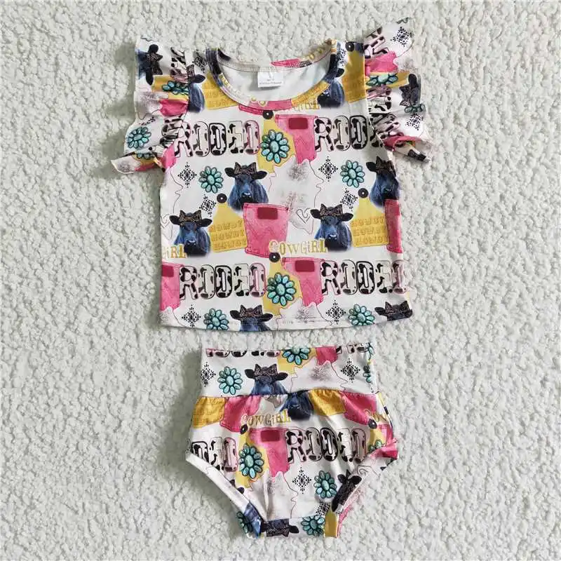 

Newborn Baby Girl Summer Western Rodeo Cow Clothes Toddler Short Sleeve Set Children Infant Shorts Bummies Kid Fashion Outfit