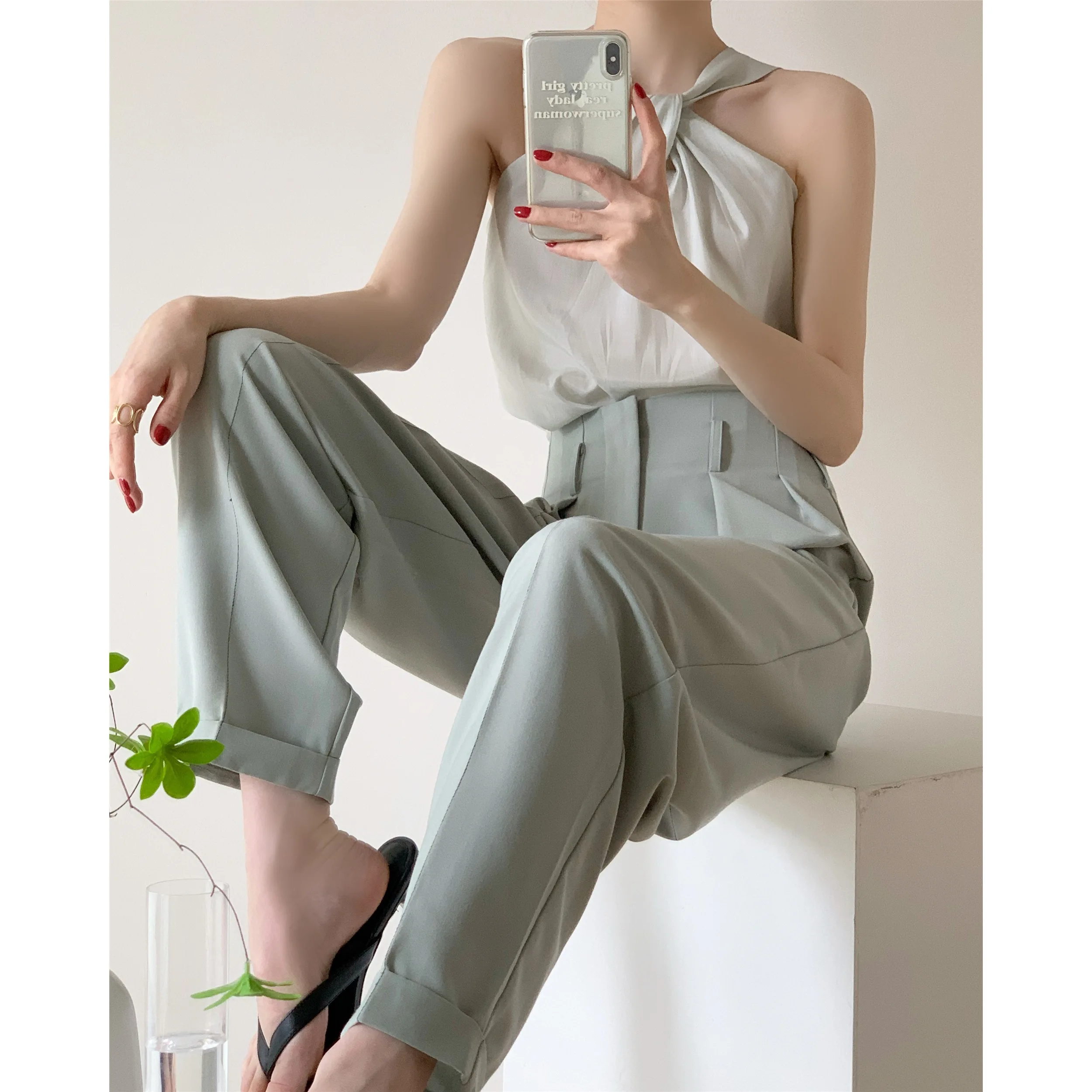 Comfortable Drooping Cool Pleated High Waist Elastic Air Pants Pleated