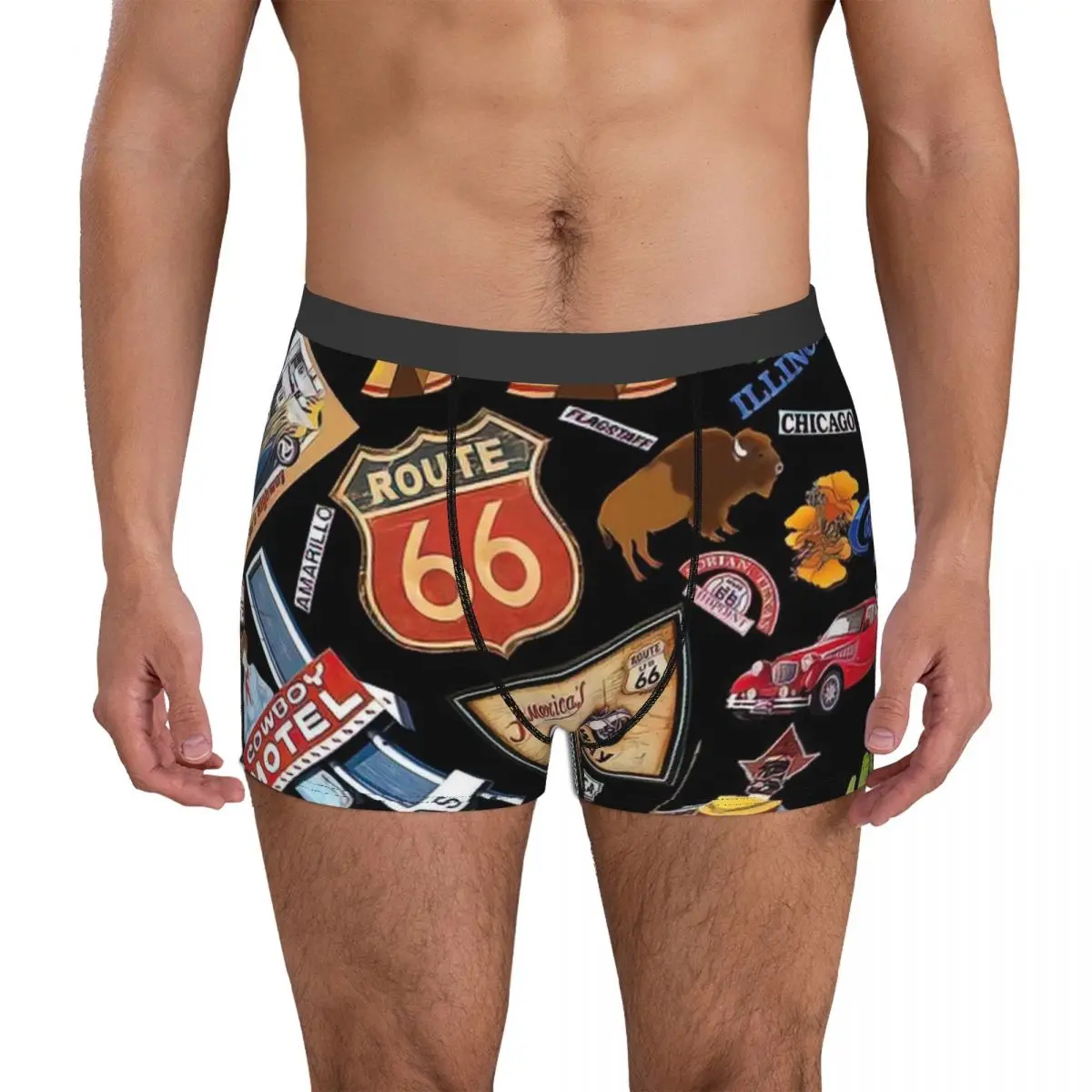 Route 66 Underpants Breathbale Panties Male Underwear Print Shorts Boxer Briefs