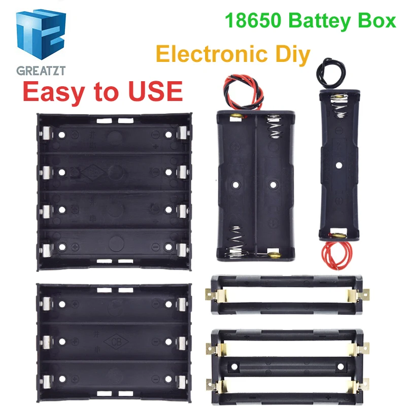  Black Plastic 1x 2x 3x 4x 18650 Battery Storage Box Case 1 2 3 4 Slot Way DIY Batteries Clip Holder Container With Wire Lead Pin 
